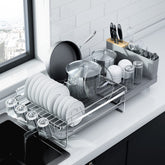 Kitsure secadero grande extensible para platos con bandeja: organización eficiente.