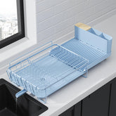 Kitsure escurridor de platos extensible con drenaje para una cocina ordenada.
