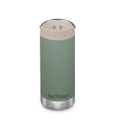 Klean Kanteen TKWide con tapa Café Cap, tono marino, vista frontal para café caliente.