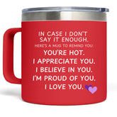 Taza KLUBI 14 onzas roja con frase de amor para empezar el día.