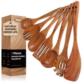 Set completo KLYRO de utensilios de cocina de madera para uso diario.