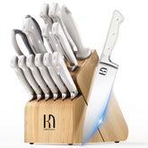 Conjunto KnifeSaga en bloque de madera, almacenamiento estable para uso diario.