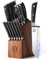 Cuchillos KnifeSaga de 15 piezas sobre bloque de acacia para organización y estilo