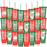 Kochorie vasos navideños 24oz con tapa y pajitas, ideales para fiestas