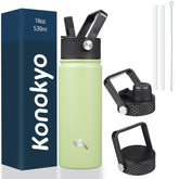 Botella Konokyo 18oz aislada en verde macaron, mantiene frío por largas horas.