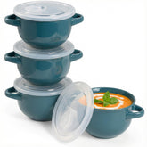 KooK cuencos de sopa cebolla francesa en teal con asa para horno.