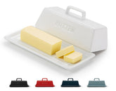Mantequera KooK con tapa blanca de cerámica, ideal para mantener la mantequilla fresca.