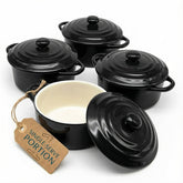 Kook mini cocotte negro: conjunto de 4 para porciones individuales aptas para horno y lavavajillas.