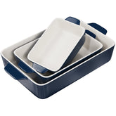 Cazuela cerámica KooK, conjunto de 3 en Navy, ideal para hornear y servir.