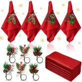 Korlon Tec servilletas de Navidad rojas 17x17, suaves y lavables para uso repetido.