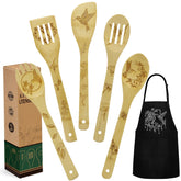 Kupnos juego de utensilios de cocina de bambú, práctico para cocinar con estilo.