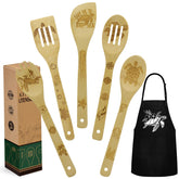 Kupnos set de utensilios de cocina de bambú con tortuga, práctico para cocinar con estilo.