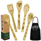 Kupnos utensilios de cocina en bambú con diseño de vaca, ideales para uso diario.
