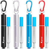 Pajitas metálicas Kynup 4 packs azul, diseño compacto para viajar.