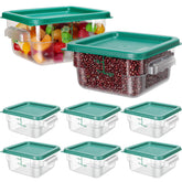 Lallisa contenedores de alimentos transparentes con tapas verdes para organización.