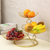 LANDTOM canasta de frutas 3 niveles dorada, vista general para exhibir frutas frescas.
