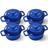 Lareina Mini Cocotte azul de 12oz con tapa, ideal para porciones individuales y calor sostenido.