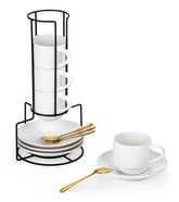 Lareina tazas capuchino de porcelana 8oz, conjunto de 4, ideal para capuchinos elegantes.