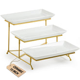 LAUCHUH bandeja 3 niveles de porcelana oro, ideal para aperitivos en la mesa.