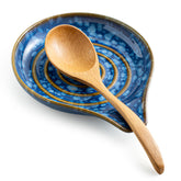 LAUCHUH reposacucharas cerámico azul con motas blancas para una cocina elegante.