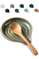 LAUCHUH reposacucharas ceramico verde con espiral para ordenar utensilios.