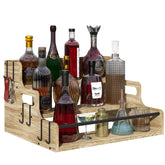 Lavendex expone botellas de licor en tres niveles para organización y visualización elegante.