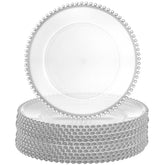 Lawei plato cargador transparente con aro de perlas para realzar presentaciones.