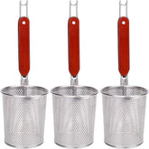 Lawei cestillas de malla para pasta con mango de madera, conjunto de tres