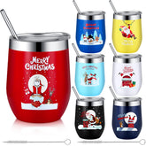 Layhit 7-set vasos navideños con tapa y pajita, ideales para regalos corporativos