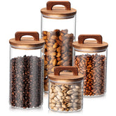 Layhit frascos de cristal con tapa de madera muestran dulces visibles, ideal para organización diaria.