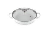 Le Creuset brasero esmaltado de hierro con tapa de vidrio blanco, cocción uniforme