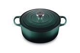 Le Creuset olla esmaltada redonda Artichaut, vista frontal, calor uniforme para guisos.