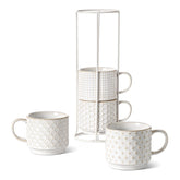 LE TAUCI tazas apilables con soporte en blanco ártico, ahorro de espacio