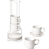 LE TAUCI tazas cappuccino apilables con soporte, ideal para organización diaria.