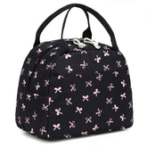 LEDAOU bolsa almuerzo para mujer aislada con lazo negro, ideal para viajes