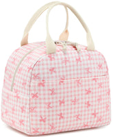 LEDAOU bolsa de almuerzo en pana rosa con lazo, ideal para llevar al trabajo.