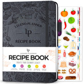 Portada dura del Legend libro de recetas en gris místico, resistente para uso diario.