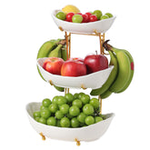 Conjunto Leijosya tazones cerámicos tres niveles con base dorada, centro de mesa elegante.