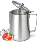 La jarra Leilifre de acero inoxidable con tapa, lista para servir bebidas con seguridad.