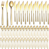 Cubiertos dorados de Lemosae, conjunto completo para 80 comensales, ideal para eventos.