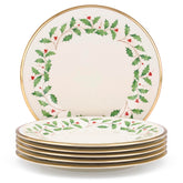 Plato Lenox Holiday de cena marfil con borde dorado para fiestas.