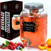 Dispensador Le'raze de vidrio 2 galones, elegante y duradero para servir bebidas.