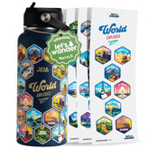 Botella LET'S WANDER con pegatinas temáticas para cada destino