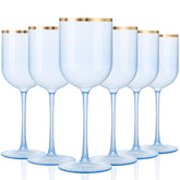 Copas Liacere de vino azules con borde dorado, conjunto de 8, ideales para fiestas.