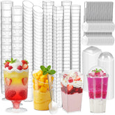 Vasos LifeIdeas de 3 onzas trapezoidales con tapas, presentación limpia para postres