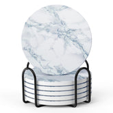 LIFVER posavasos cerámicos estilo mármol blanco con soporte para almacenamiento.