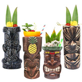 LINALL Tiki Mugs: juego de 4 tazas grandes para cócteles tropicales.