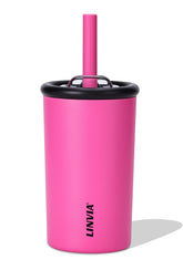 LINVIA Candy Tumbler rosa, frontal; resistente para bebidas frías y uso diario.