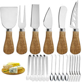 Linwnil set charcutería con cuchillos inox y mangos de madera para mesa elegante.
