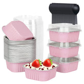 LNYZQUS moldes cupcakes cuadrados 5oz con tapas, porciones individuales listas para hornear